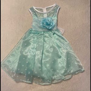 👗 Polka Dot with Flower Pale Mint Girls 2T Dress